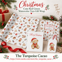 Christmas Cute Red Green Watercolor Toys Gift Wrap