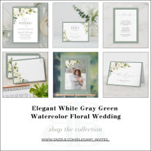 Elegant White Gray Green Watercolor Floral Wedding