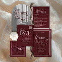 Elegant Script Burgundy Red Formal Wedding Suite