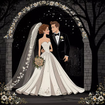 Bride & Groom Delicate White on Black image