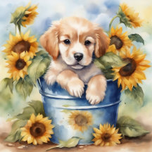 Watercolor Sunflower Puppy Collection