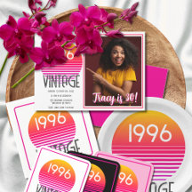 Retro Stripe Neon Pink Sun 1996 30th Birthday