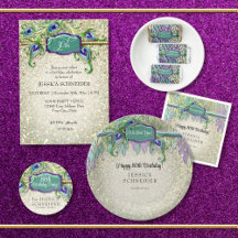 BIRTHDAY   Peacock Feather Art Deco Mosiac Glam