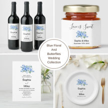 Blue Watercolour Floral Butterflies Wedding