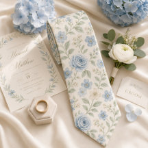 Dusty Blue Wedding Ties   Botanical Groom Neckties