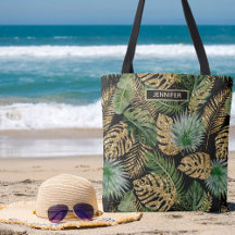 Tropical Palm Leaves Gold Glitter Pattern