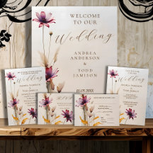 Minimalist watercolor purple flower wedding