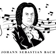 Bach Portrait / Bust with Music Notes