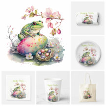 Easter Floral Watercolor Green Frog
