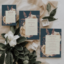 Elegant Floral Ivory Rose Gold Teal Wedding Suite