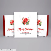 Classic Christmas Red Poinsettia Gift Bags #12S