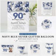 Navy Blue Silver Glitter Balloon 90th Birthday 01