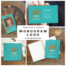Monogram Logo - Modern Turquoise and Copper