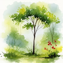 Watercolor trees and forests illustrations