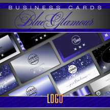 Business Cards Logo Blue Luxe Glam Sparkle Glitter