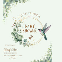 Watercolor Eucalyptus Hummingbird Baby Shower Invi