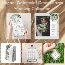 Elegant Watercolor Green Leaves Wedding Collection