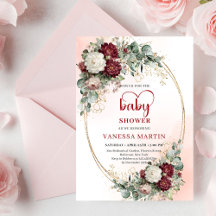 Boho burgundy and gold floral baby shower 140U