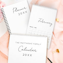 Minimalist Simple Script Family Calendars Planners
