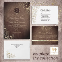 Rustic Wood Monogram Wedding Invitation Suite