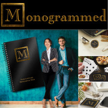 Monogram - Elegant Black and Gold Square Frame