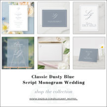 Classic Dusty Blue Script Monogram Wedding
