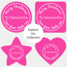 Personalized Christmas Sticker From Santa Hot Pink