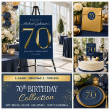 70th Birthday Solid Gold Navy Blue Party Theme