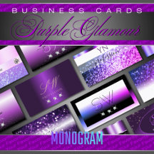 Business Cards Monogram Purple Luxe Glam Glitter