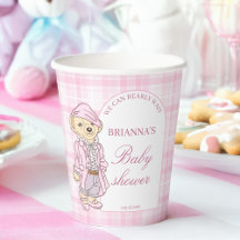 Pink plaid teddy bear baby shower
