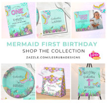 Girls Mermaid First Birthday Party Suite