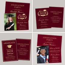Burgundy Gold College Graduation Party Invitations