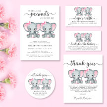 Elephant Little Peanuts Girl Twins Baby Shower