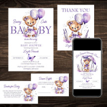 Beary cute purple girl teddy bear baby shower