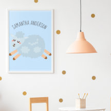 Modern Beauty Pastel Blue Sheep And Kid Name