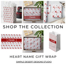 Red Black Heart Doodles Monogram Name Gift Wrap