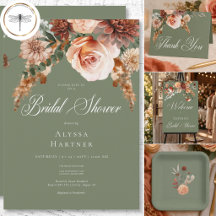 Boho Peach & Rust Floral Sage Green Bridal Shower