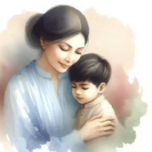 Mother's Love - Mom and Child Watercolor Art