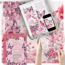 Butterflies and Flowers in varying shades of pinks