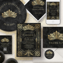 Black Gold Tiara Masquerade Quinceanera