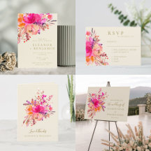 Elegant Vibrant Pink Watercolor Wedding Collection