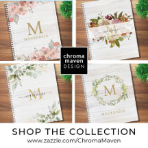 Rustic Wood Floral Watercolor Monogram Notebooks