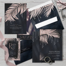 Jewel Palm Leaf Wedding Rose Gold/Navy 