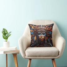 Pillow Cushions. Aztec Vibrant Tribal Fusion Art