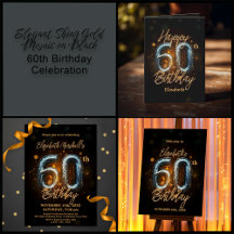 Elegant Shiny Gold Mosaic on Black 60th Birthday 