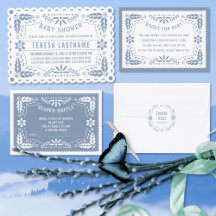 Dusty blue papel picado Mexican baby boy shower