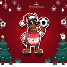 Christmas Doberman puppy with soccer ball