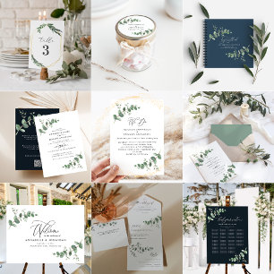 Invitación vegetación boda Eucalyptus botánico kraft moderno