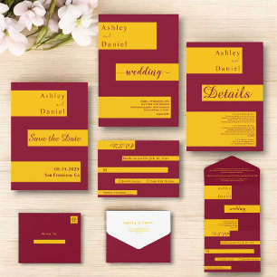 Tarjeta De Confirmación De Asistencia Elegante Boda Moderna Burgundy y Dorado Minimalist