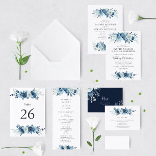 Invitación Elegante boda floral de color azul celeste de la l